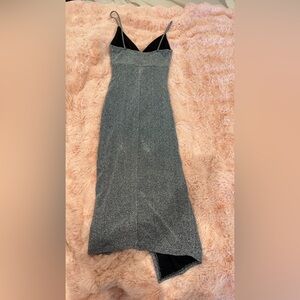 Triple Seven Knee Length Fitted Silver Sparkly Dress With Slit Size Small (4)